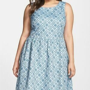 Halogen Sleeveless Fit & Flare Teal Diamond Dress 14 NWT